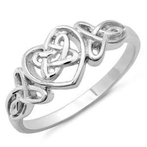 Sterling Silver Ladies Celtic Trinity Knot Heart Ring (Available in 