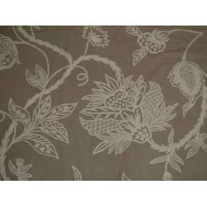    Crewel Fabric Flora White on Brown Cotton Duck