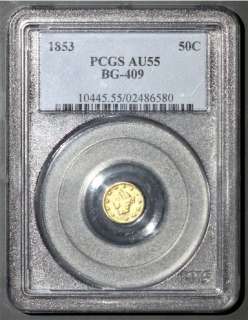 US COIN 1853 LIBERTY ROUND CALIFORNIA GOLD FRACTIONAL 1/2 DOLLAR PCGS 