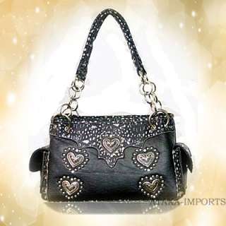 RUSTIC COUTURE HEART LOVE DESIGN w/CHROME STUDS BLING LADY BAG WESTERN 