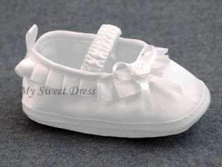 White Baby Infant Ribbon trim Satin Shoes Size 0 3 Months   Baptism 