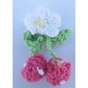  25pc Pink Cherries with White Flower and light green Leave 