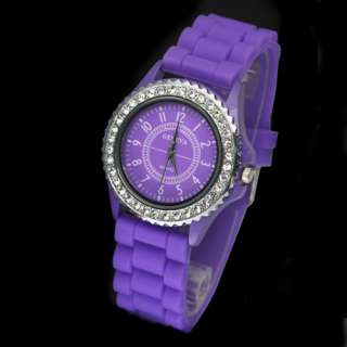Crystals Girls Ladies Purple Silicone WristWatch SHF  
