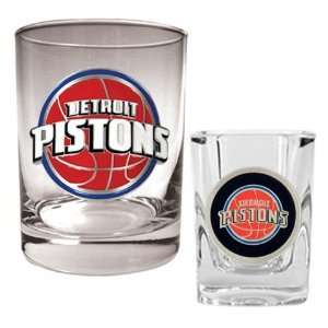  Detroit Pistons Rock Glass & Shot Glass Set Sports 