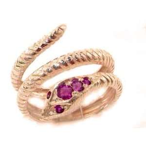  Fabulous Solid Rose Gold Natural Ruby Detailed Snake Ring 