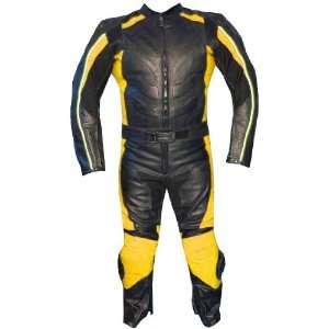    2PC MOTORCYCLE 2 PC LEATHER RACING SUIT ARMOR YELLOW 40 Automotive