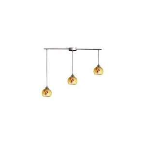  3 Light Pendant In Satin Nickel And Yellow Blaze Glass by 