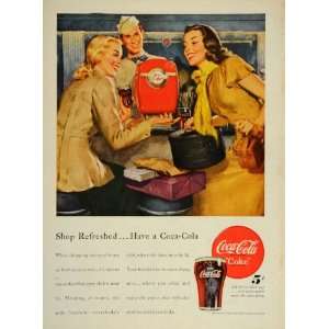 1948 Ad Coca Cola COKE Soda Shop Refreshed Shopping   Original Print 