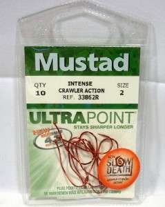 Package of 10 Size 2 Mustad Slow Death Red Ultra Point Fishing Hooks 