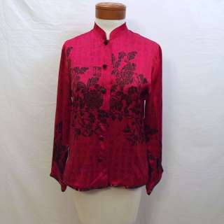 Chicos Design Asian Kimono Silk Blouse Long Sleeve Red/Black Size 0 