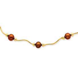New 14k Gold Chocolate Cultured Pearl & Bead Necklace  
