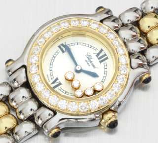 Ladies Quartz 18k Gold & SS Chopard Happy Sport Watch Diamond Bezel 27 