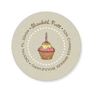  Khaki Linen Cake Label Round Birthday Stickers: Kitchen 