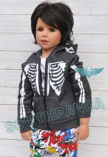 KC028 Gray White Skull Skeleton Pattern Boy Kids Hoodies Coats Age 3 4 
