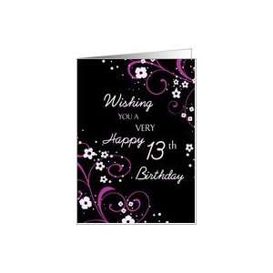  Happy 13th Birthday   Black & Pink Flowers Card Toys 