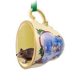  Mouse Sleigh Ride Tea Cup Christmas Ornament: Home 