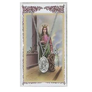  Pewter St. Catherine Medal & 18 Chain, Prayer Card Set 
