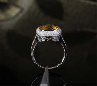 10x10mm CITRINE 1.25CT DIAMOND 14K WHITE GOLD PAVE Engagement Promise 