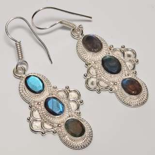 SHINY  FACETED LABRADORITE & .925 STERLING SILVER EARRING JEWELRY 