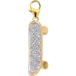  14K Yellow Gold Diamond Skate Board Charm: Jewelry