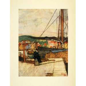   Fisherman Coastal Cityscape   Original Color Print