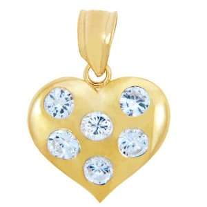 Gold Pendants and Charms   Gold Heart Pendant with Six Cubic Zirconias 