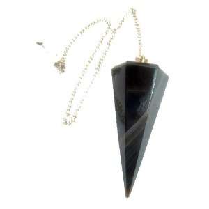   Pendulum 01 Faceted Black Pattern Crystal Ball Chain Dowsing Stone