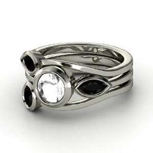 Vine Ring Set, Round Rock Crystal Sterling Silver Ring with Black Onyx