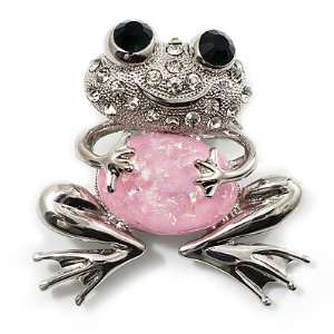  Smiling Frog Crystal Brooch (Silver Tone Metal) Jewelry