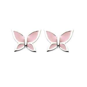 Kit Heath Pink Enamel & Sterling Silver Butterfly Post Earrings: Kit 