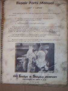 Lodge & Shipley 60 T Lathe Repair Parts Manual  