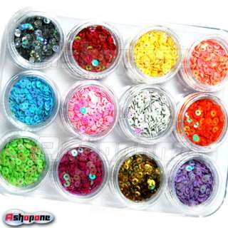 12 Color Round Ring Flake Shiny Sparkly Glitter Nail Art Tip 