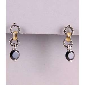   White and Yellow Gold Vermeil Earrings with CZ Onyx: Glitzs: Jewelry