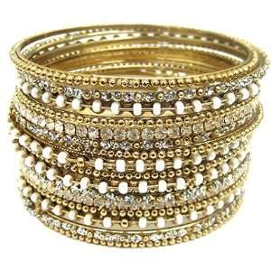   Rhinestone Embellished Bangle Bracelets Set of 17 (Seventeen): Jewelry