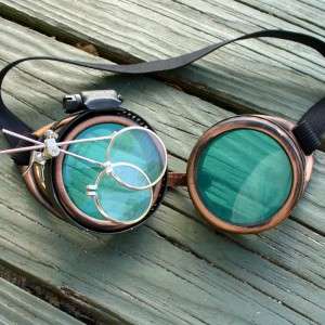Steampunk Goggles Glasses cyber lens goth D copper gree  