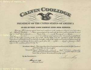 CALVIN COOLIDGE   CIVIL APPOINTMENT SIGNED  
