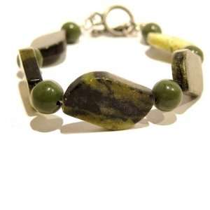 Serpentine Bracelet 05 Clasp Orb Flat Green Toggle Crystal Stone Gem 7 