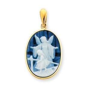   Yellow Gold Guardian Angel & Young Girl Agate Cameo Pendant Jewelry
