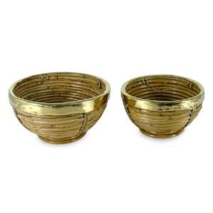  Cane and brass baskets, Country Home (pair)