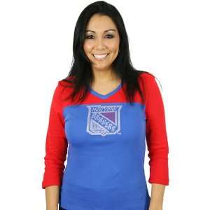  New York Rangers Womens Embellished 3/4 Sleeve Jersey T shirt   NY 