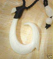 31mm Polynesian Makau Cow Bone Fish Hook Necklace #3  