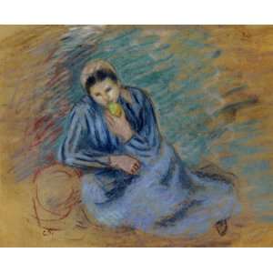 Oil Painting Seated Peasant Woman Crunching an Apple Camille Pissarr