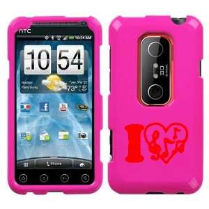  HTC EVO 3D RED I LOVE MUSIC ON A PINK HARD CASE COVER 