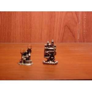   Set of two tiny pewter castles with crystal accents 