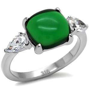  Stainless Steel Emerald Cubic Zirconia Ring: Jewelry