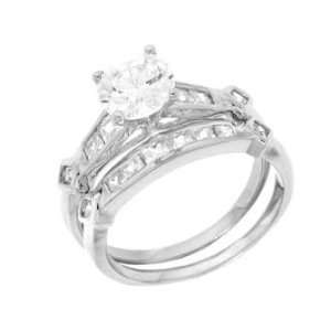 Sterling Silver Engagement 2 Set Ring with Cubic Zirconia   Size 5 7 