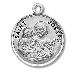 Sterling Silver Patron Saint Medal Round St. Joseph with 20 Chain in 