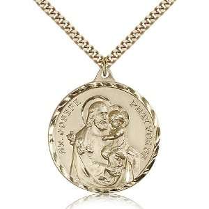 Gold Filled St. Saint Joseph Medal Pendant 1 3/8 x 1 1/8 