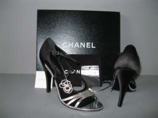 AUTHENTIC CHANEL BLACK CRYSTAL SANDALS HEELS NEW 39.5