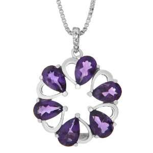Sterling Silver Amethyst and Diamond Accented Flower Pendant Necklace 